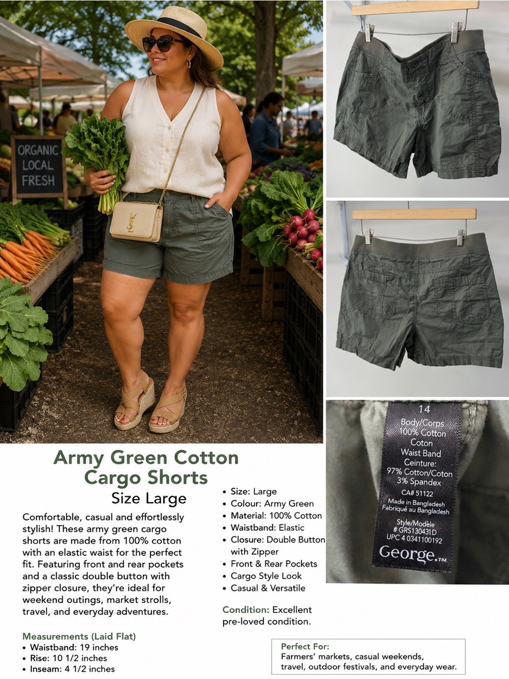 George Army Green Cargo Shorts